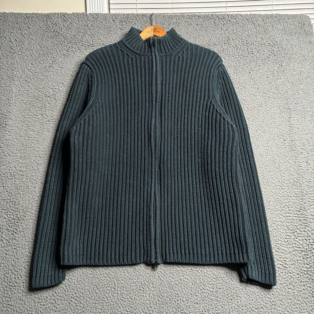 Vintage 90's GAP Green Ribbed Full Zip Cardigan Sweater Size XL 100% Cotton